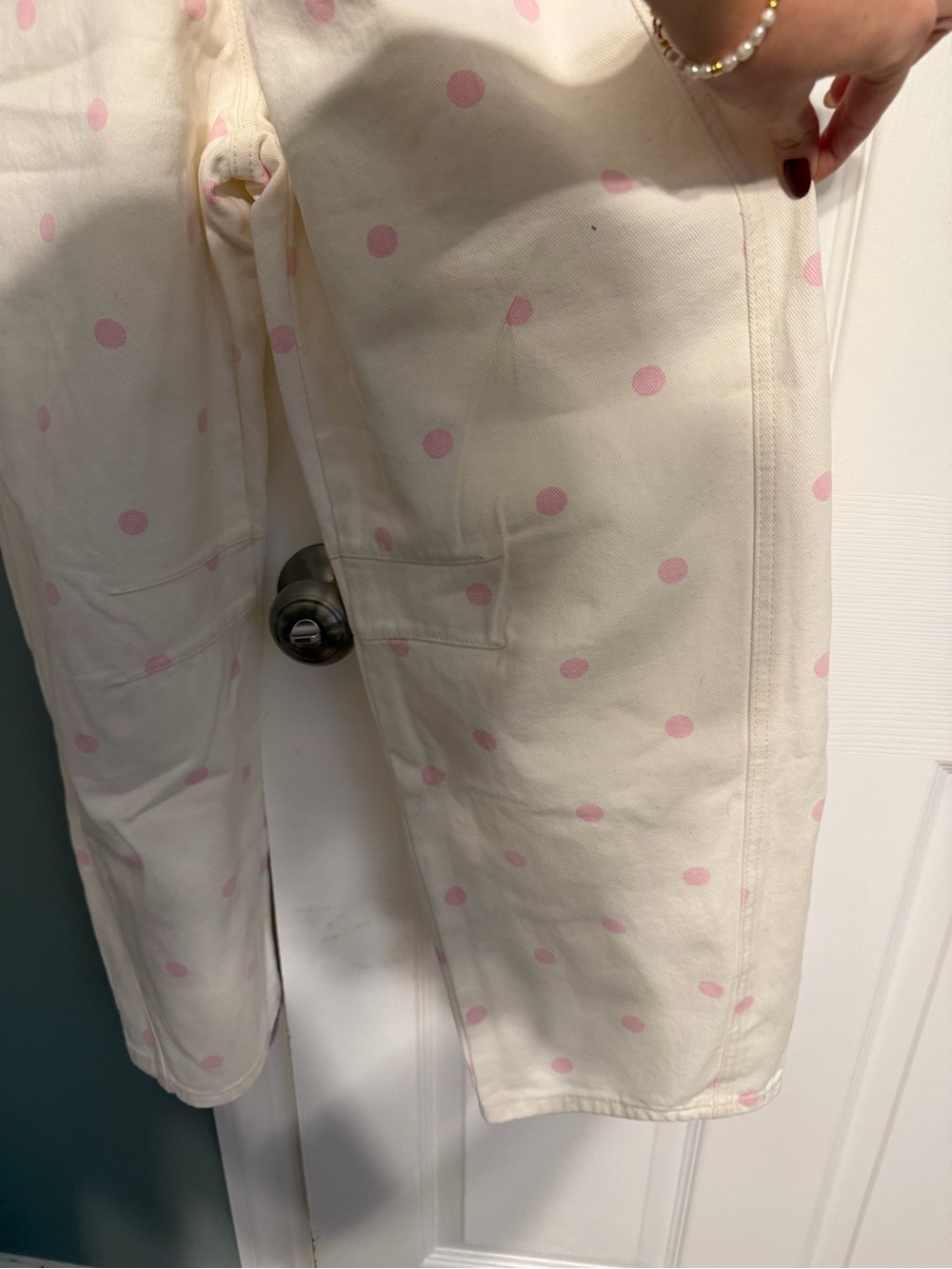 Cream Pink Polka Dot Overalls - Vervet - Picture 3 of 4